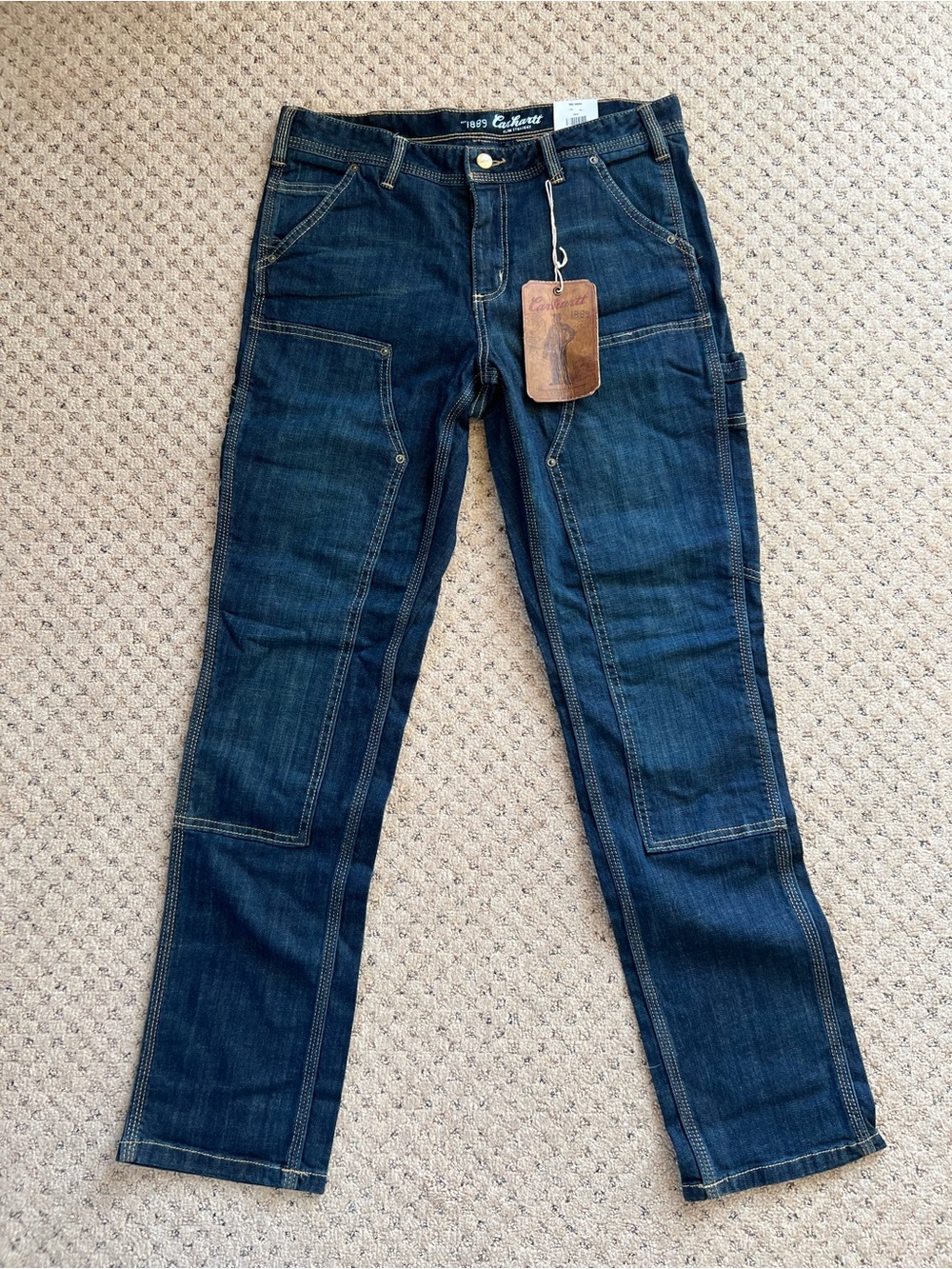 Carhartt Slim Straight Jeans - Dark Blue with Tan Stitching